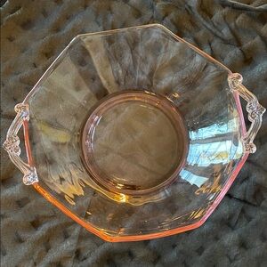 Antique Flamingo Pink,octagonal serving bowl. Octagon, scrolled handles. 1920’s
